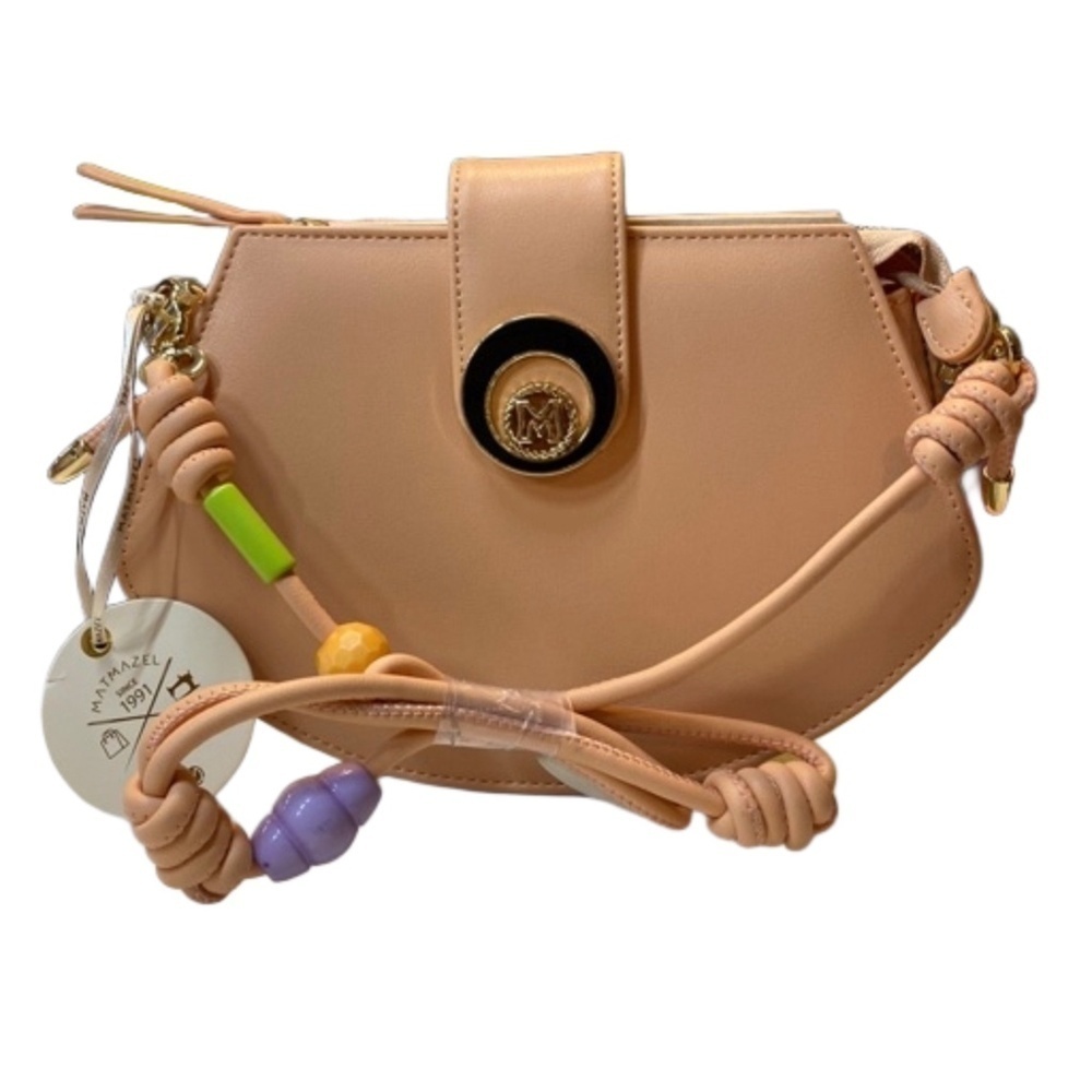 Matmazel Peach Beaded Strap Crossbody‎ Bag Vegan Handmade NWT OS